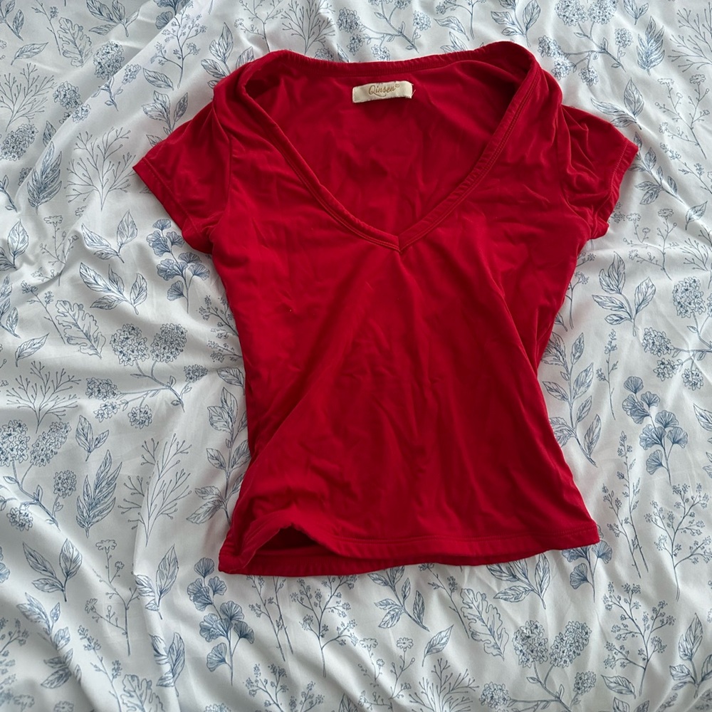 Red tight fit short sleeve shirt